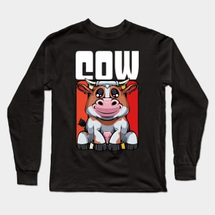 Cow - Cute Retro Style Kawaii Cattle Long Sleeve T-Shirt